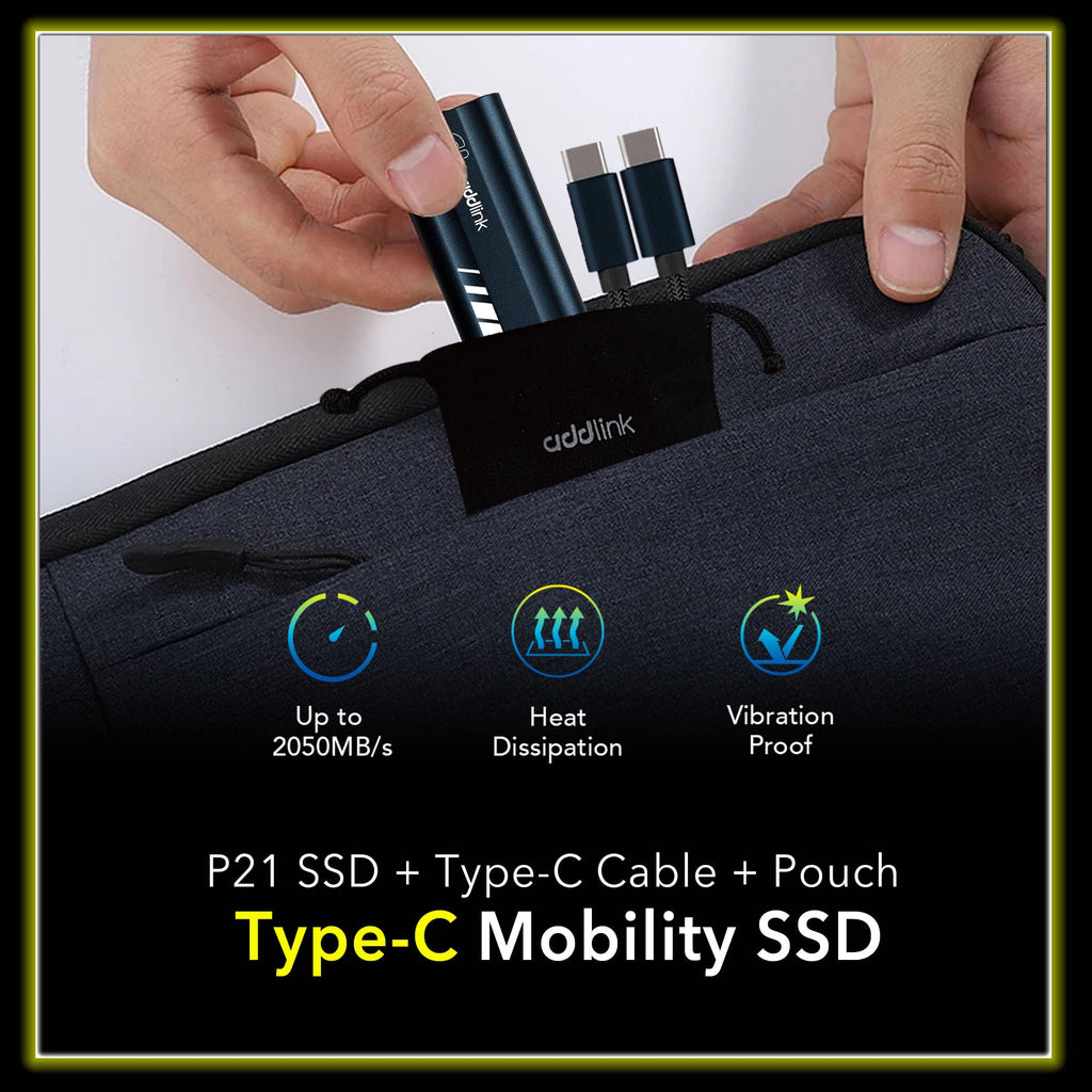 Addlink P21 2TB Portable External SSD, Up to 2,000MB/s Read, USB 3.2 Gen 2x2, Lightweight Storage for Photography, Video, Gaming and Fast backups, for PC Laptop Mac Windows Linux Android PS4 PS5