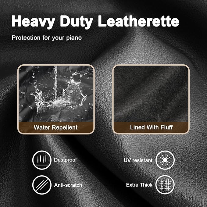 Explore Land 88 Keys Digital Piano Dust Cover with Music Stand Opening and Pockets - Waterproof Leatherette Electronic Keyboard Cover Fits for Most Piano