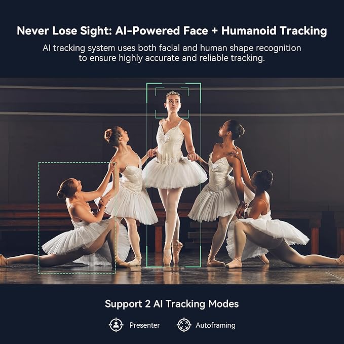 4K NDI PTZ Camera AI Auto-Tracking 20X Optical Zoom HDMI IP Live Streaming SDI USB3.0 PoE LAN Supports for Church Worship Event Video Conference YouTube OBS vMix Zoom Teams and More