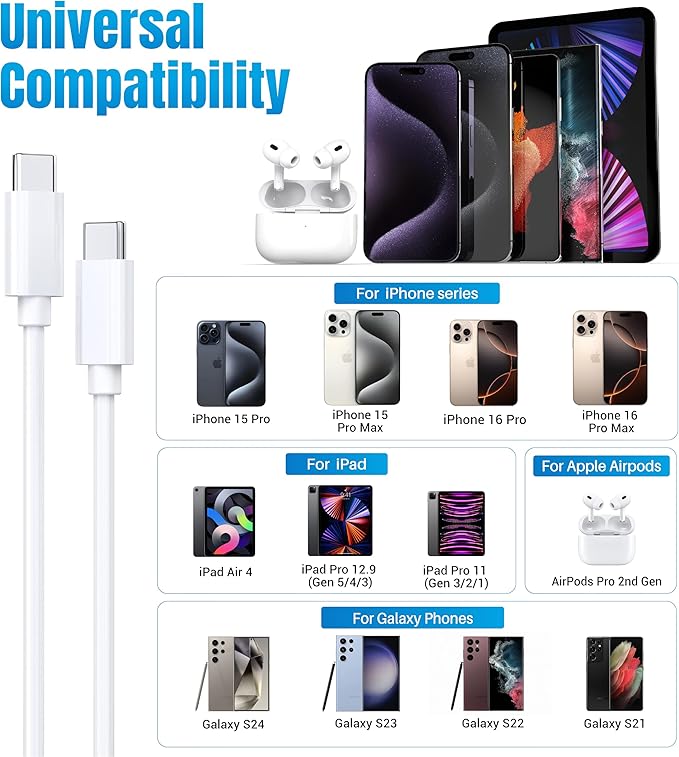 Phone 15 16 Charger, 30W Super Fast Charging, USB C Block Type C Cable Cord 10ft for iPhone iPhone 16,16 Plus,16 Pro,16 Pro Max, iPhone 15, iPad Pro 12.9/11, Galaxy S24,S23-2Pack
