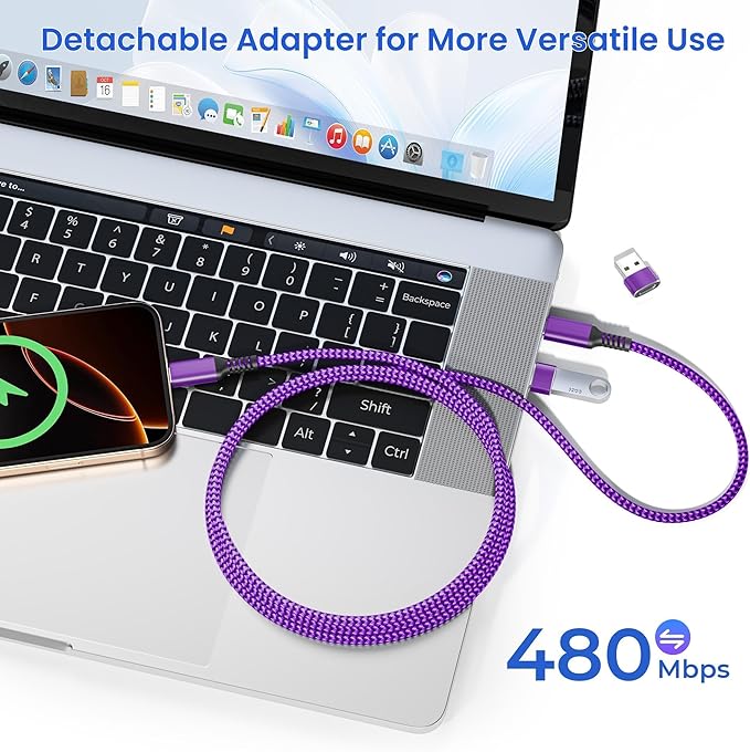 Elebase USB Type C to C 100W Cable 10FT with USB Adapter,Fast Charging PD Charger Cord for Car iPhone 16 15 Pro Max Plus,Samsung Galaxy S23 S24,MacBook Mac,iPad 10,Air 5 Mini 6th,Ultra,A53 A54