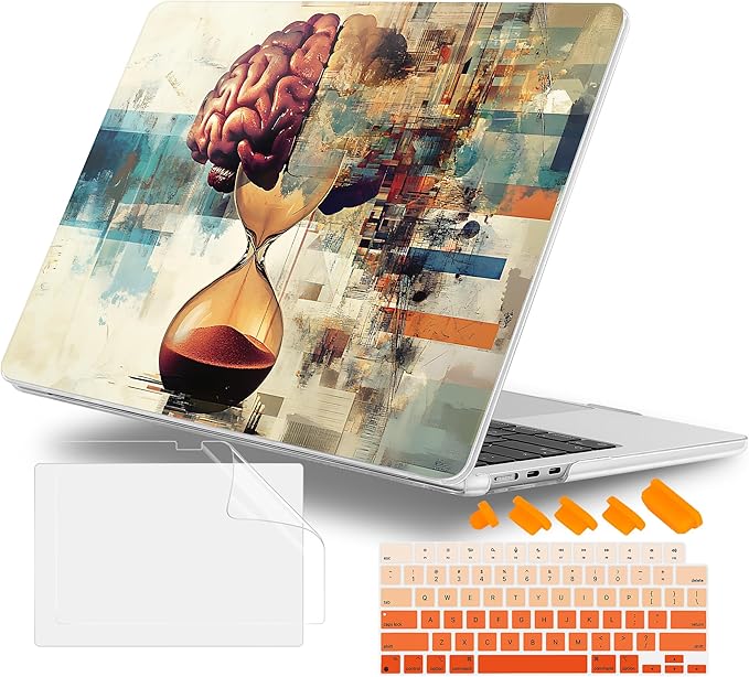 Case for MacBook Air 15 Inch 2025 2024 2023 Release M4 A3241 M3 A3114 M2 A2941, Hard Shell with Screen Protector & Keyboard Cover, Compatible with Touch ID, Brain & Hourglass