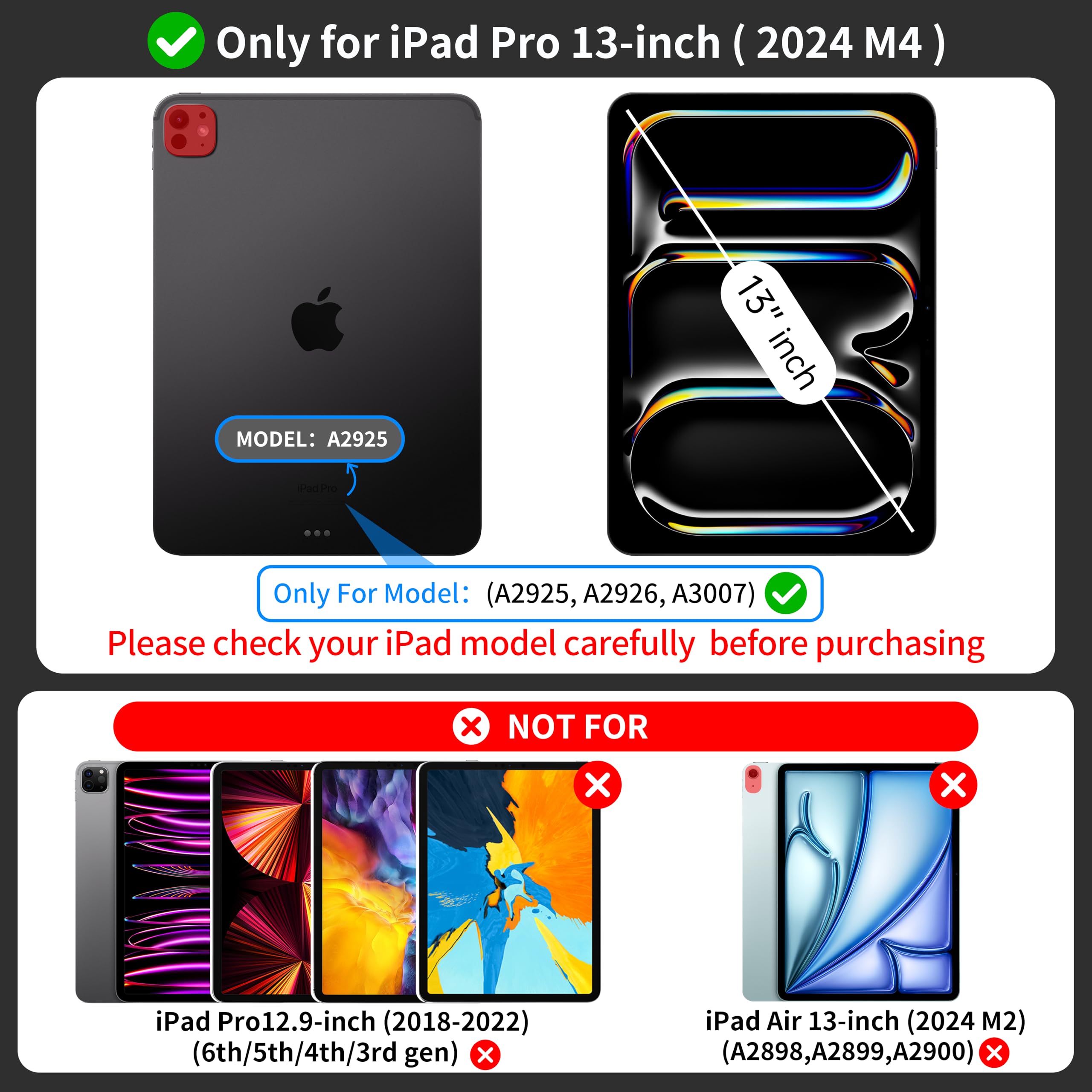 Otuoor iPad Pro 13 Inch Case 2024 with Keyboard, Magnetic Detachable Keyboard Case for iPad Pro 13 Inch (M4, 2024) with 7 Colors Backlight, Multi-Touch Trackpad, Portrait/Landscape Mode (White)