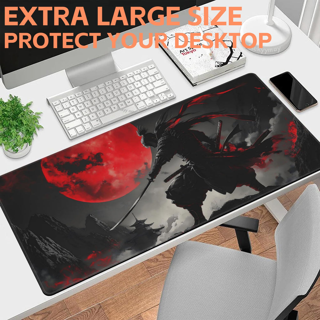 NIYLYNSYN Mouse Pad Large Anime Samurai Non-Slip Gaming Desk Mat with Stitched Edge Laptop Keyboard Desk Pad for Work Home Gaming (35.4 x 15.7 Inches)