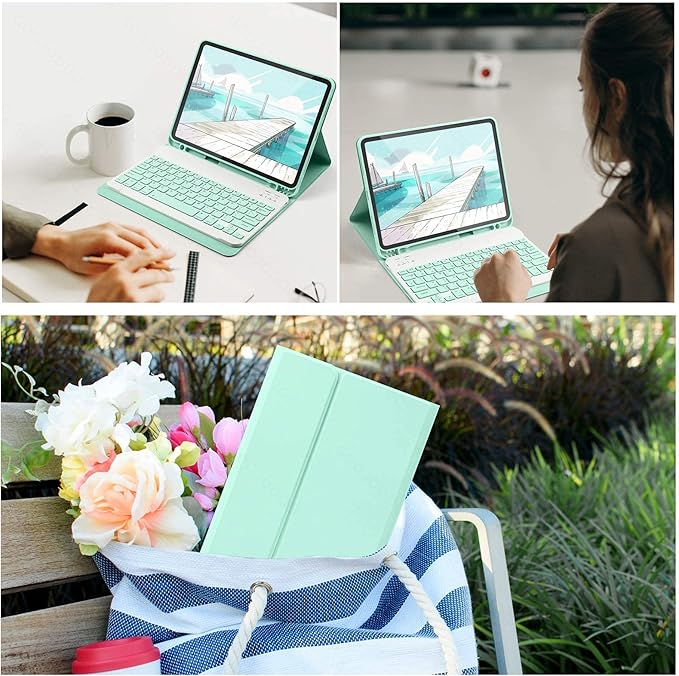 AnMengXinLing Keyboard Case for iPad Air 13 Inch (M3 2025/M2 2024)/Pro 12.9 6th/5th/4th Generation with Mouse Pencil Holder, Magnetically Detachable Keyboard Mouse, Purple