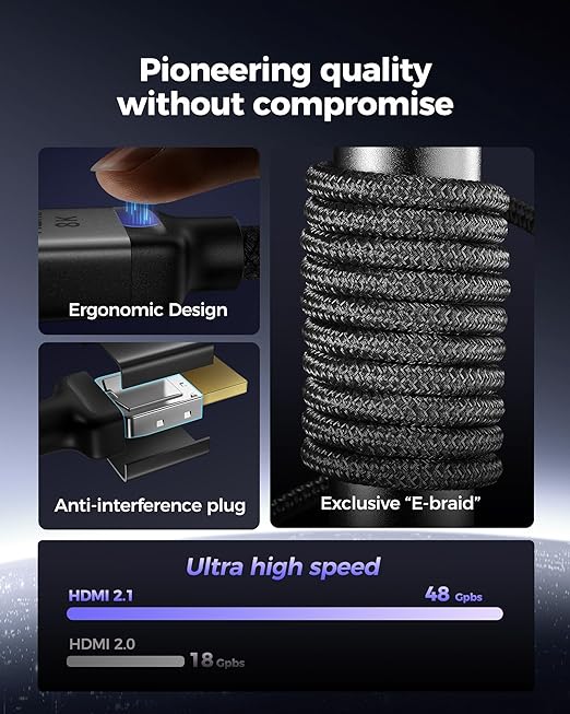 Silkland Long 10K 8K HDMI 2.1 Cable 33ft, (Upgrade Braided) Ultra High Speed HDMI Cable [8K@60Hz, 4K@120Hz] 48Gbps, HDR 10+, eARC, ARC, HDCP 2.2&2.3, Compatible for PS5/Xbox/Soundbar/Roku TV