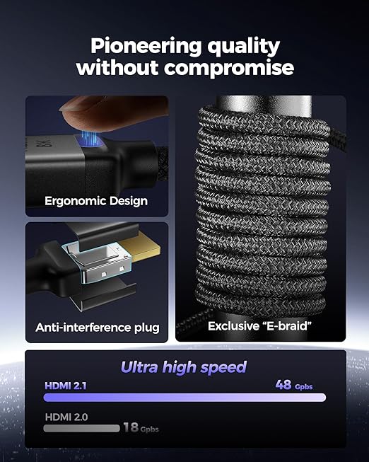 Silkland 10K 8K HDMI 2.1 Cable 15FT, [4K@240Hz 144Hz, 8K@60Hz, 2K@240Hz] Ultra High Speed HDMI Cable 48Gbps, HDR10+, eARC, HDCP 2.3, Compatible for Xbox/PS5/PS4/Roku TV
