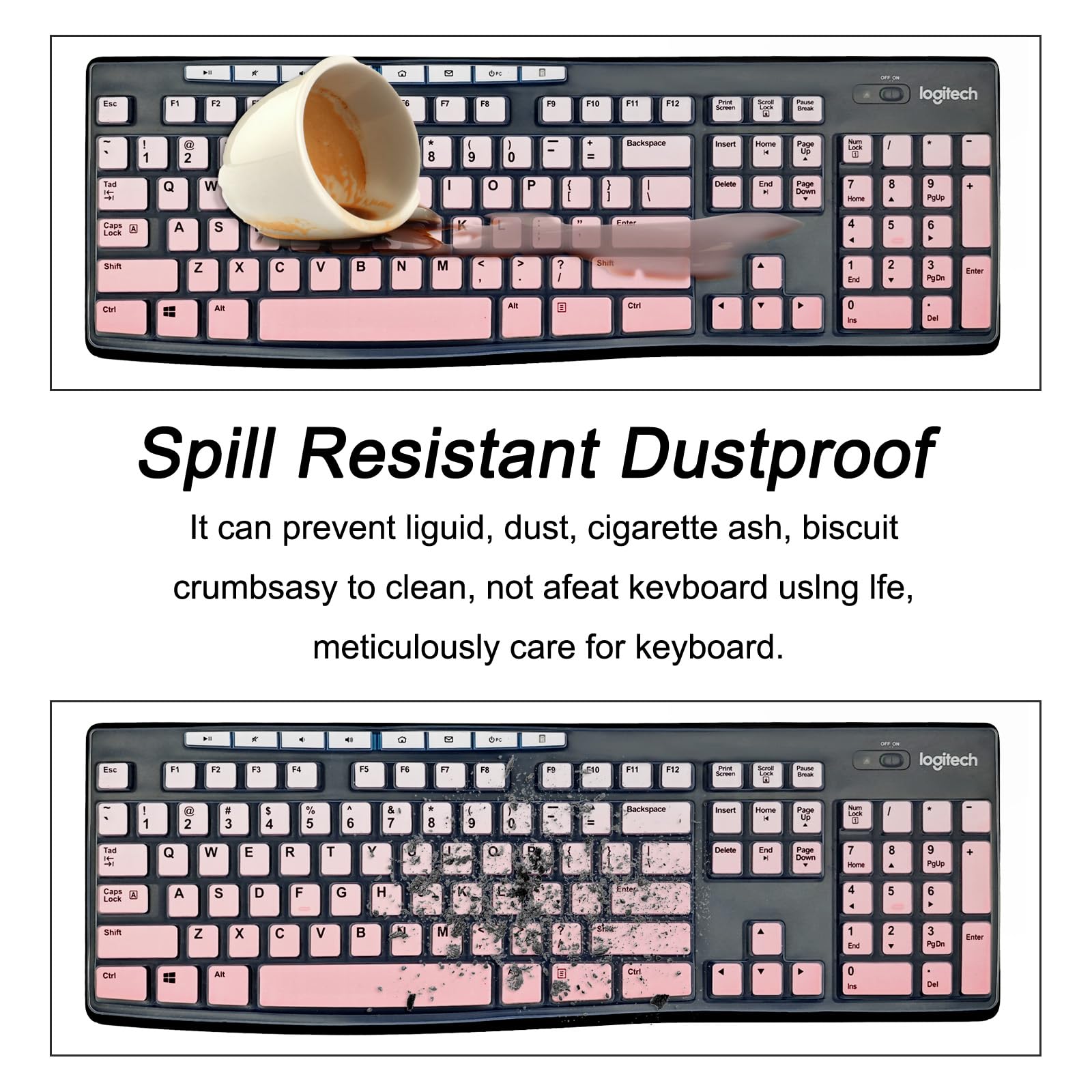 for Logitech K200 K260 K270 Keyboard Skin，Stain-Resistant（Gradient Pink）