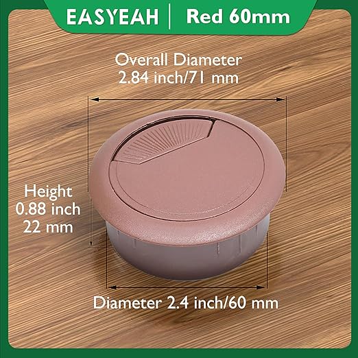5 Pcs Desk Grommet 2-3/8" / 60 mm, Desk Cord Hole Cover, Cable Grommet ABS Plastic, Desk Hole Grommet for Home & Office Pc, Detachable Adjustable Cable Cord Organizer-Reddish Brown