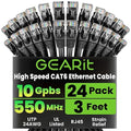 GEARit Cat 6 Ethernet Cable Pack - 24-Pack 3 ft Cat6 Ethernet Patch Cables | RJ45 Network Patch Cable, 10 Gbps Snagless Gold-Plated Connectors - Ethernet Cable Cat 6 for PC, TV, Router - Black