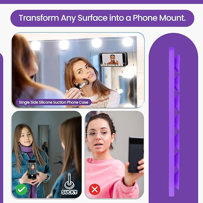 SUCKY Silicone Suction Phone Case Adhesive Mount - Anti-Slip Holder, Hands-Free Fidget Toy, Phone Accessory for iPhone and Android - Sticky Grip for Selfies, Videos, and Tiktok - Purple