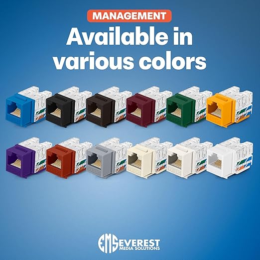 Everest 90° Angled RJ45 Cat6A Keystone Jacks 10-Pack in White - Slim Profile Female RJ45 Connectors - Cat 6A Keystone Jack - Compatible with 90° Angled Speed Termination Tool - easyJACK (B094WB91H3)