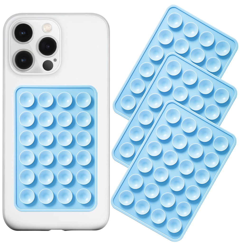 Anteel Silicone Suction Phone Case Mount 3 Pack, Silicon Adhesive Suction Cup Phone Mount, Non Slip Sticky Phone Grip for Cellphone, Strong Grip Holder for Selfies and Videos (Baby Blue)