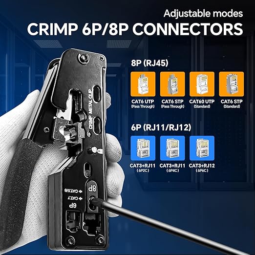 NOYAFA NF-8506 Network Cable Tester with RJ45 Crimp Tool, CAT5 CAT6 Network Tester, IP Scan, PoE Ping Test, Network Rate Test, Port Flashing, RJ45 RJ11 Ethernet Cable Tester with Crimper Stripper