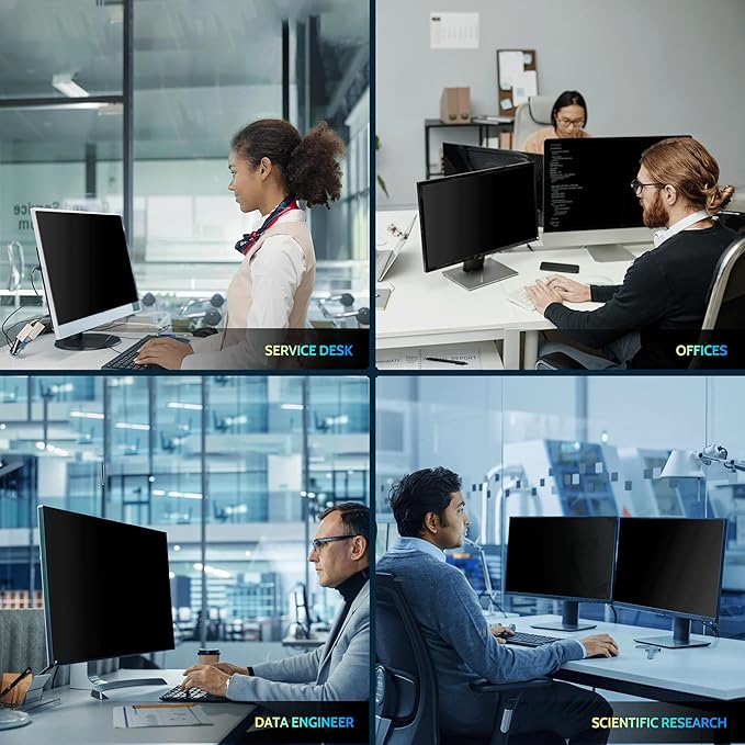 [2 Pack] 28 Inch Privacy Screen for Computer Monitor 16:9 Aspect Ratio, Eye Protection Anti Blue Light Glare Shield, 28inch Removable Black Blackout Anti Spy Desktop Security Private Filter