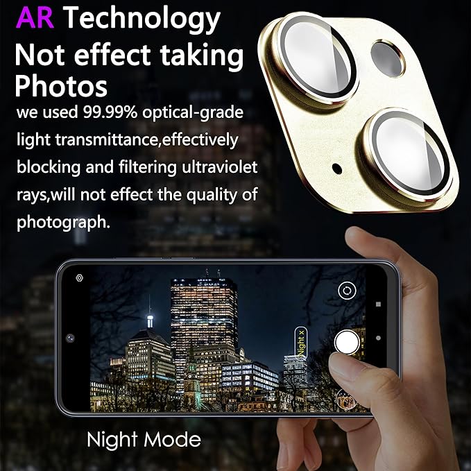2 Pack Camera Lens Protector for iPhone 15 / iPhone 15 Plus,[Not Easy to Breakn ] AR Tempered Glass Strong Adsorption Metal Camera Cover Screen-yellow