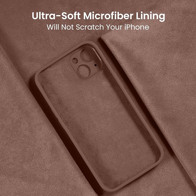 FireNova Designed for iPhone 15 Plus Case, Silicone [Camera Protection] Case with [2 Screen Protectors], Soft Anti-Scratch Microfiber Lining Inside, 6.7 inch, Light Brown
