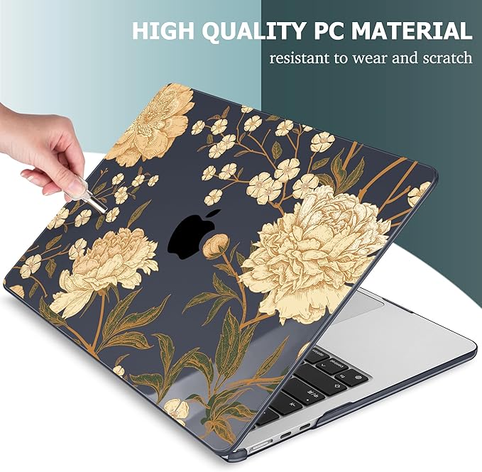 Mektron for 2025 M4 MacBook Air 13.6 Inch A3240 Case Fits 2023 A2681 M2 2024 A3113 M3 Chip with Liquid Retina Display, Printed Plastic Hard Shell Cover for MacBook Air 13.6", Peony Flowers C186