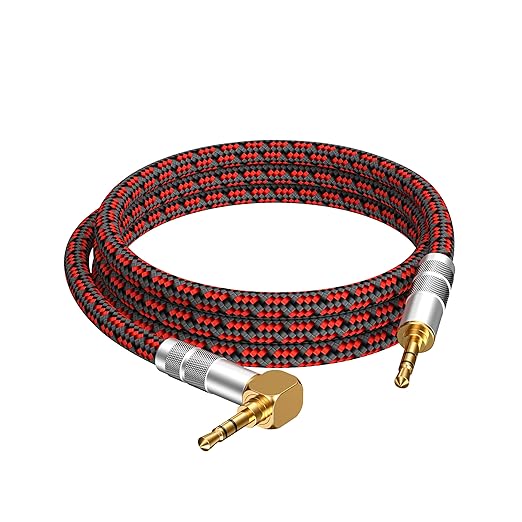 3.5mm Aux Cord, Audiophile Audio Auxiliary Cable 3.5 mm Male to Male Stereo Hi-Fi Sound Braided aux 1/8 Cable for Car Home Stereos Tablets Speakers (Right Angle 3.5mm, 3.2ft)