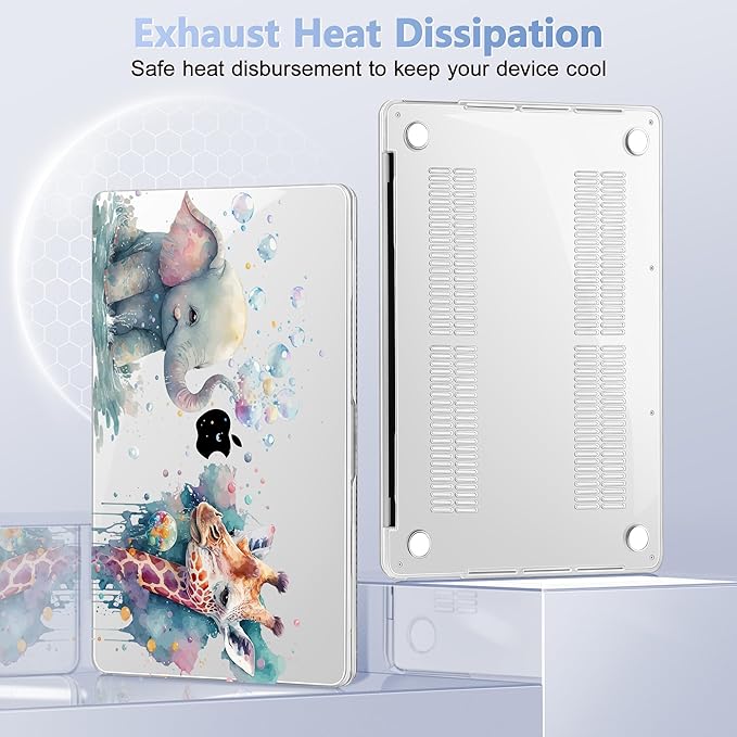 Case for MacBook Pro 13 inch with/Without Touch Bar (2016-2022, M2 A2338 M1 A2289 A2251 A2159 A1989 A1706 A1708), Hard Shell + Keyboard Cover + Dust Plug - Elephant & Giraffe