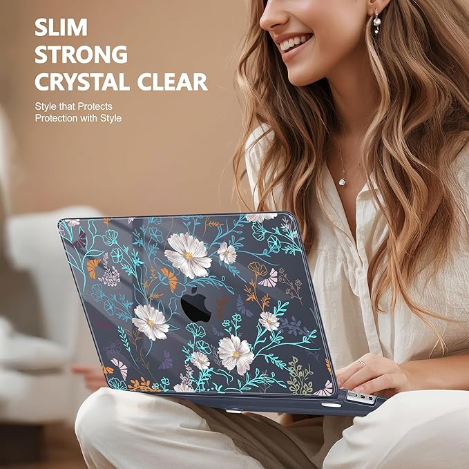 Case for MacBook Air 15 Inch 2025 2024 2023 Release M4 A3241 M3 A3114 M2 A2941, Hard Shell with Screen Protector & Keyboard Cover, Compatible with Touch ID, Rustic Flowers