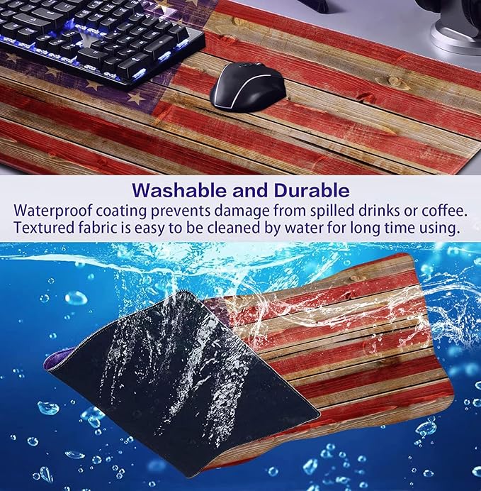 Patriot Wood Grain American Flag Extended Large Gaming Computer Mouse Pad, Suitable for Home Office and Study Keyboard Mouse Pad 35.4 x 15.7 x 0.12 Inches