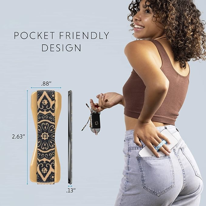 LOVEHANDLE Universal Phone Grip for Smartphones & Mini Tablets - Phone Holder for Hand - Wireless Charging Compatible - Made in The USA - Boho Gold