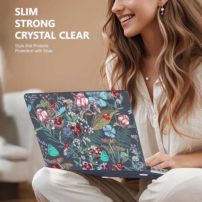 for MacBook Pro 16 inch Case 2021 2022 2023 2024 Release A3186 A3403 M4 A2991 M3 A2780 M2 A2485 M1 Pro/Max, Hard Shell Case with Screen Protector & Keyboard Cover, Flowers & Herbs