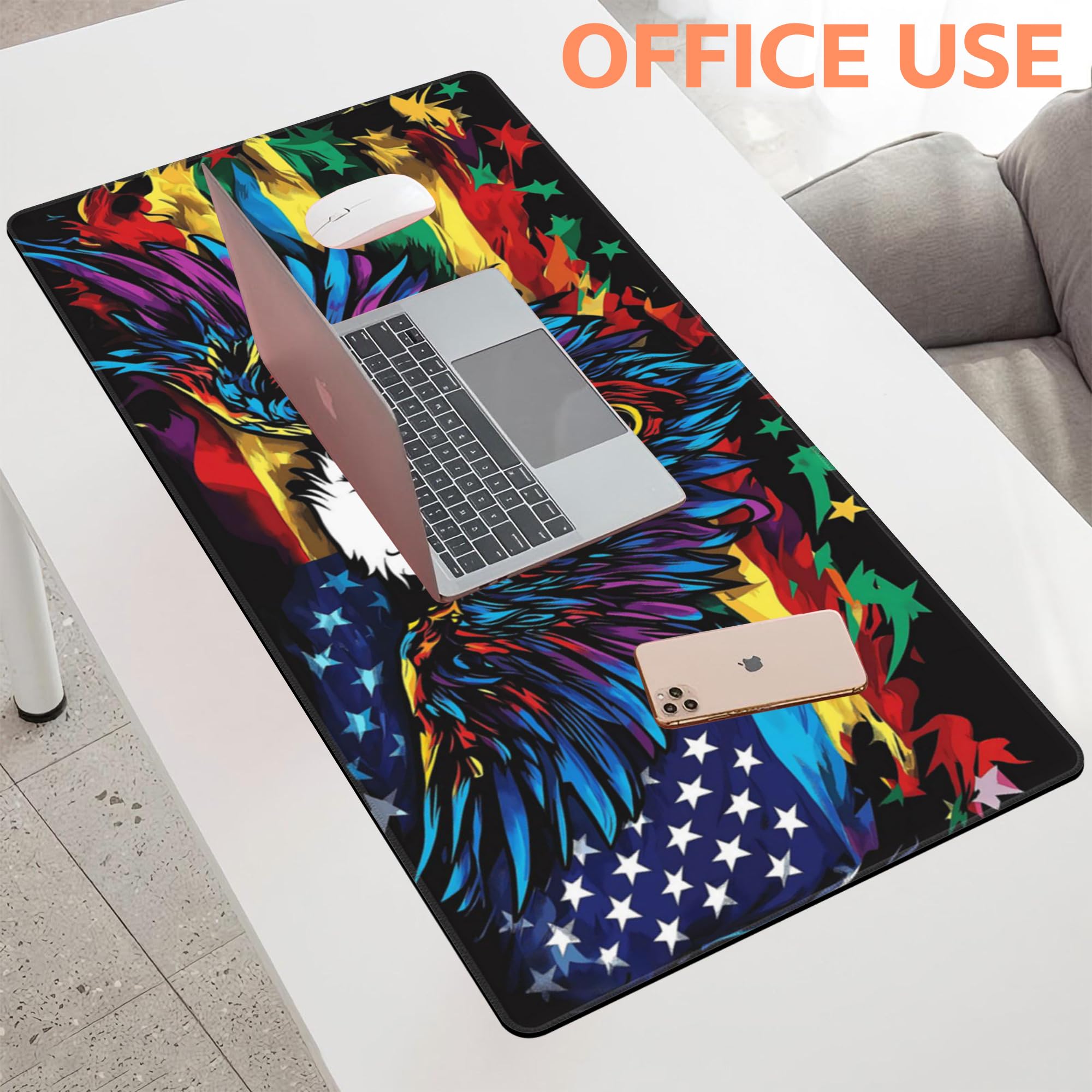 NIYLYNSYN Mouse Pad Large Flag with an Eagle Non-Slip Gaming Desk Mat with Stitched Edge Laptop Keyboard Desk Pad for Work Home Gaming (35.4 x 15.7 Inches)
