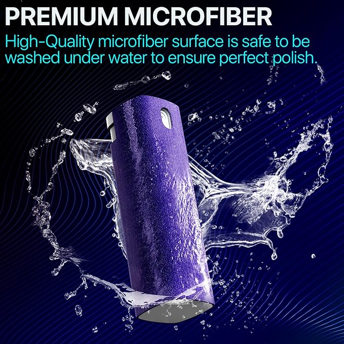 Mini Screen Cleaner Spray – Finger Proof Screen Cleaner for Smartphones, iPads, MacBooks, Laptops, Car Screens, Touchscreens – 3in1 Mist Cleaner, Microfiber Cloth and Protective Cover -Purple