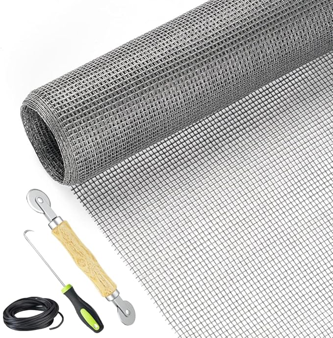Screen Repair Kit Easy DIY Project 36" x 90" Fiberglass Screen Mesh with Rolling Tool and Screen Retainer Spline Screen Replacement kit for Windows Sliding Doors and Patio Screens (36" x 90", Gray)