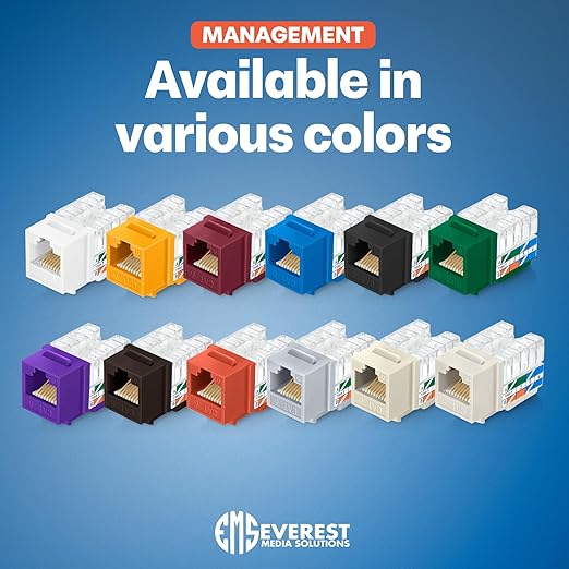 Everest 90° Angled RJ45 Cat6 Keystone Jacks 10-Pack in Blue - Slim Profile Female RJ45 Connectors - Cat 6 Keystone Jack - Compatible with 90° Angled Speed Termination Tool - easyJACK (B094WB91H3)