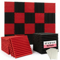 96 Pack Black/RED 12 "X 12 "X1" Acoustic Panels Studio Soundproofing Foam Wedge Tiles(Accompanied By Double-Sided Adhesive Tape)
