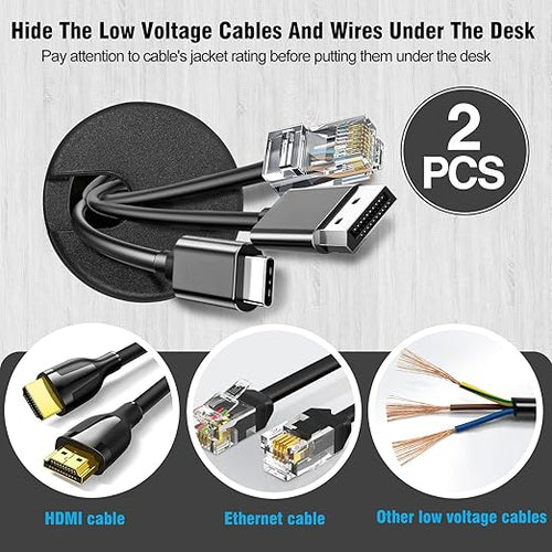 1-1/2" Black Desk Grommet, JTemgle Plastic Cable Hole Cover Computer Table Cord Wire Organizer Caps Desktop Cord Management for Home Office TV Stands Tabletops, 2 Pieces