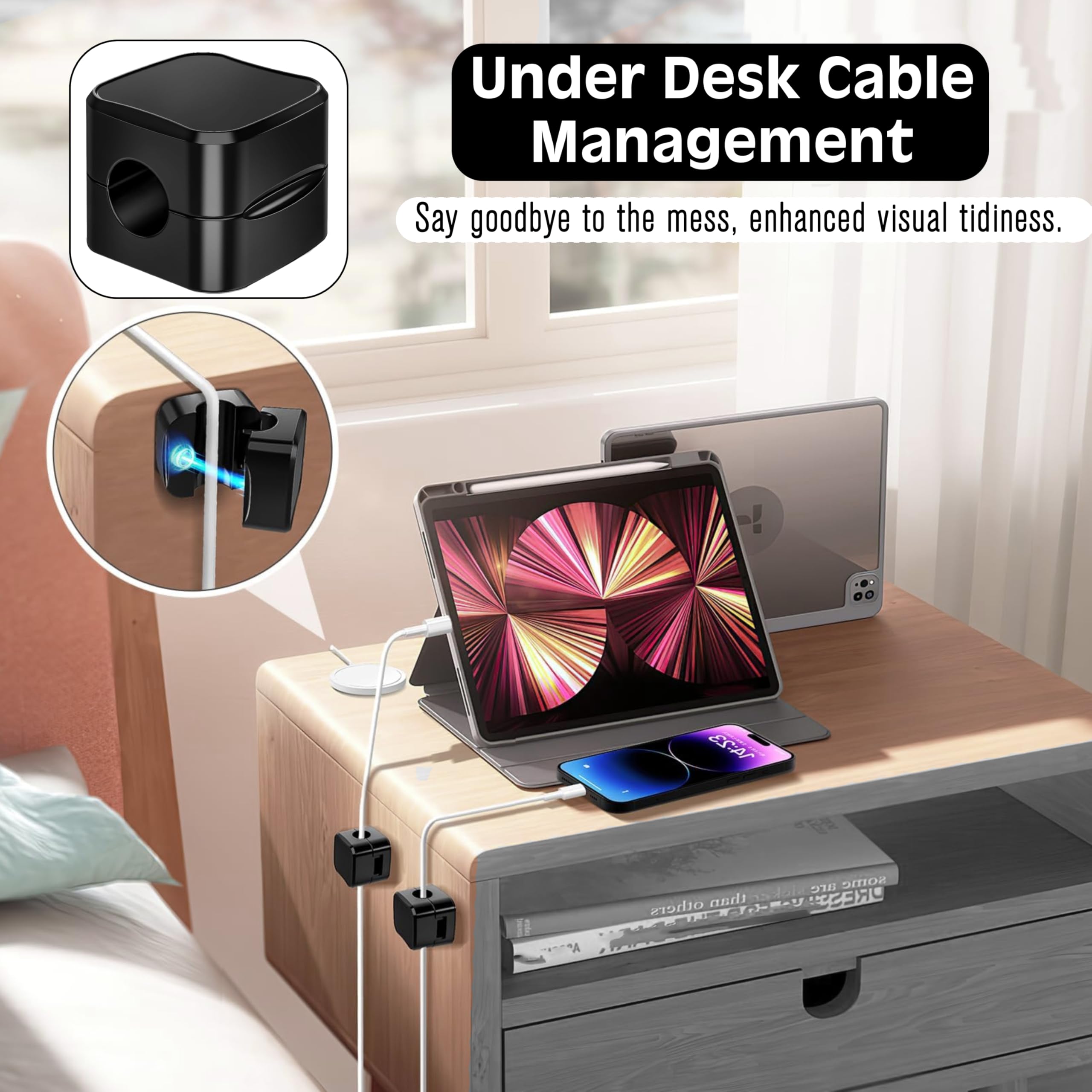 SaiTech IT 12 Pack Magnetic Cable Clips, Cord Organizer Holder Black