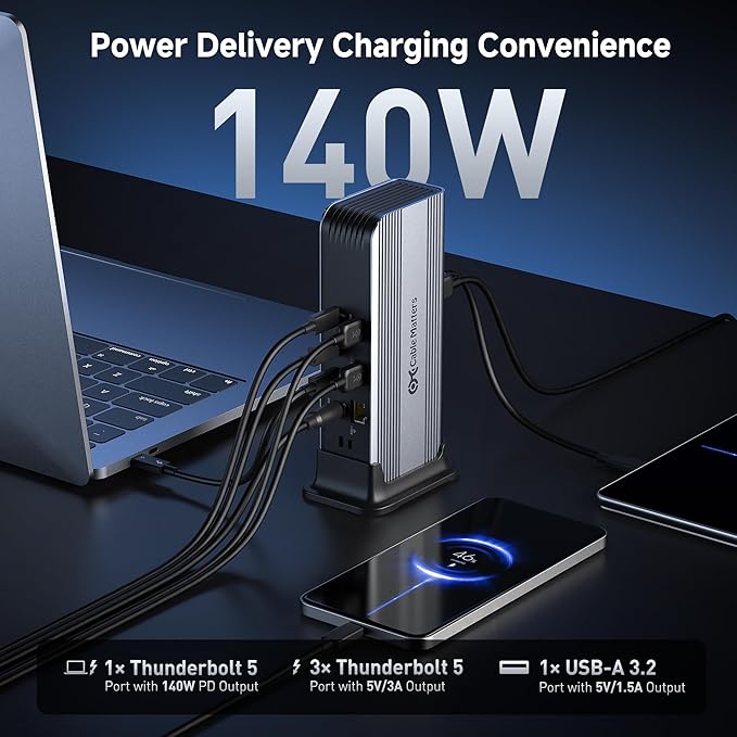 Cable Matters [Intel Certified] 11-in-1 Thunderbolt 5 Dock with Thunderbolt Share, 3X Thunderbolt 5 Ports, 2.5GbE, 3X USB 3.2 Ports, up to Triple 4K@144Hz on Windows 11, Dual 6K@60Hz on macOS, 140W PD