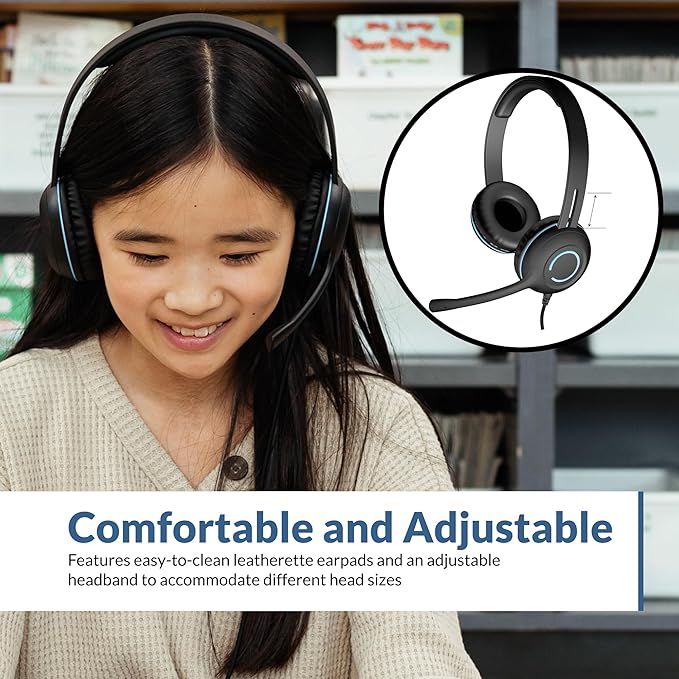 Cyber Acoustics USB-C Stereo Headset (AC-5014-10) – Durable, Crisp, and Clear Communication in Classrooms and at Home; in-Line Controls for Volume and Mic Mute - 10 Pack