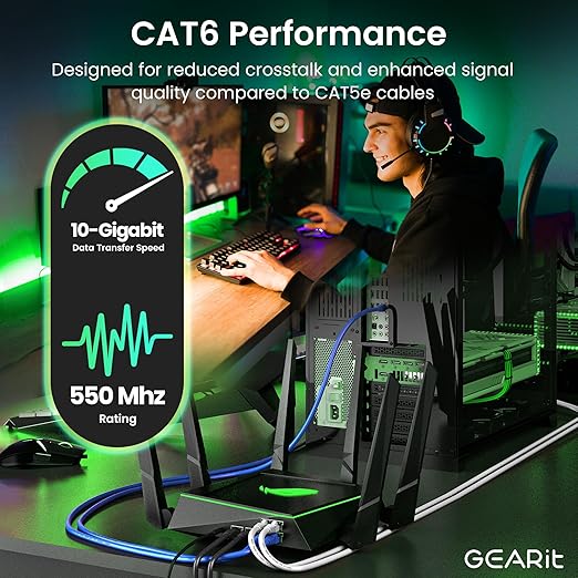 GearIT Cat 6 Ethernet Cable Pack - 100-Pack 1 ft Cat6 Ethernet Patch Cables | RJ45 Network Patch Cable, 10 Gbps Snagless Gold-Plated Connectors - Ethernet Cable Cat 6 for PC, TV, Router - Blue
