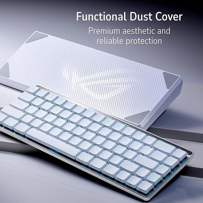 ASUS ROG Falchion RX Low Profile 65% Wireless Gaming Keyboard with ROG RX Blue Low-Profile switches, tri-Mode Connection, Protective Cover, Silicone dampening Foam, Touch Panel, and MacOS Support.