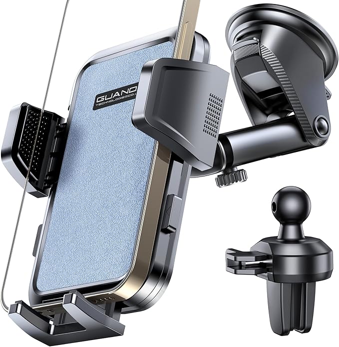 [2025 New] Dashboard Phone Holders for Your Car (+Air Vent Clip) [Military Grade Stable] , Car Cell Phone Holder, Rotatable Suction Cup Car Phone Mount for All Phone (Rock Blue)