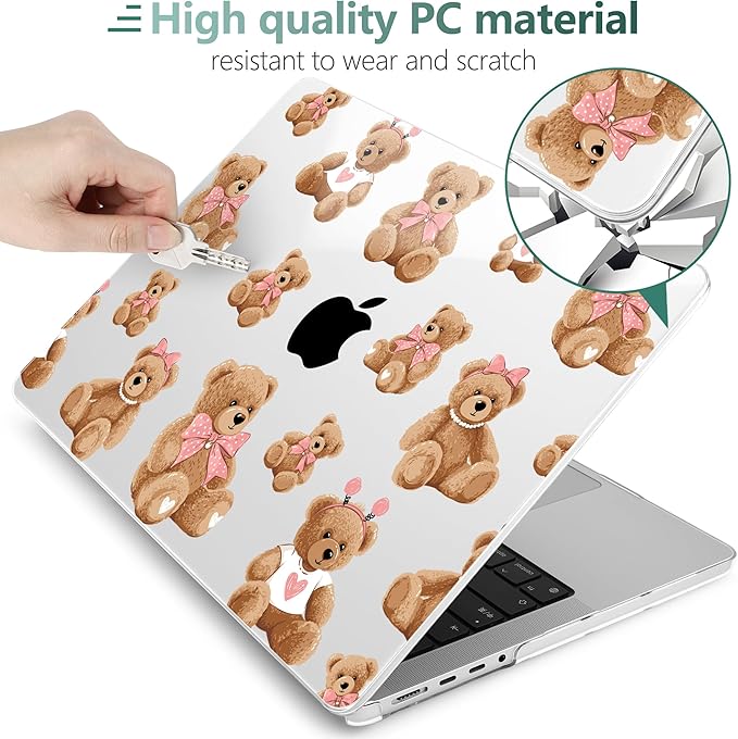 DONGKE for M4 MacBook Pro 16 Inch Case 2024 2023 2021 A3403 A3186 M3 A2991 M2 A2780 M1 A2485 Pro/Max Chip, Plastic Hard Shell Case & Keyboard Cover for Mac Pro 16 with Touch ID, Cartoon Bears