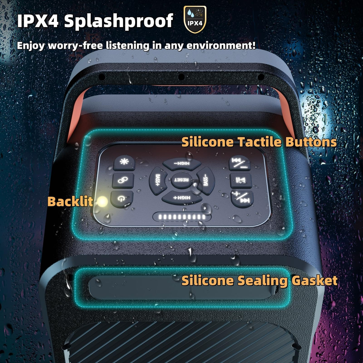Foxdawn Party Bluetooth Speaker: 240W Peak Loud Sound, Deep Bass, 15H Playtime, Fast Charge, IPX4 Waterproof, TWS, Led Light Show, Large Portable Wireless Speakers for Outdoor, Camping, Backyard, Home