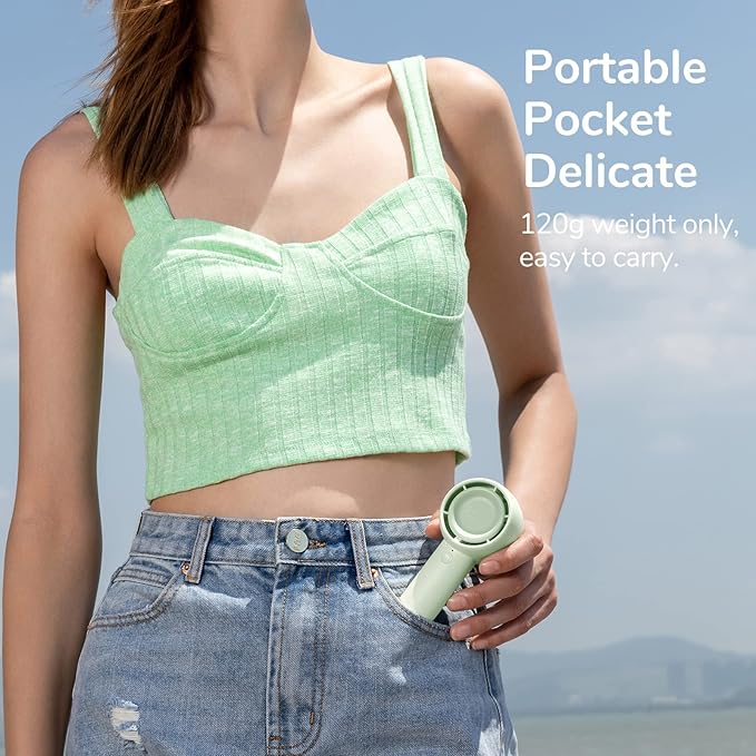 JISULIFE Mini Portable Fan-Bladeless Safe Design, Powerful Turbo Handheld Fan with 3 Speeds, USB Rechargeable, Small Pocket Design for Travel/Lash, Gifts For Girls/Women