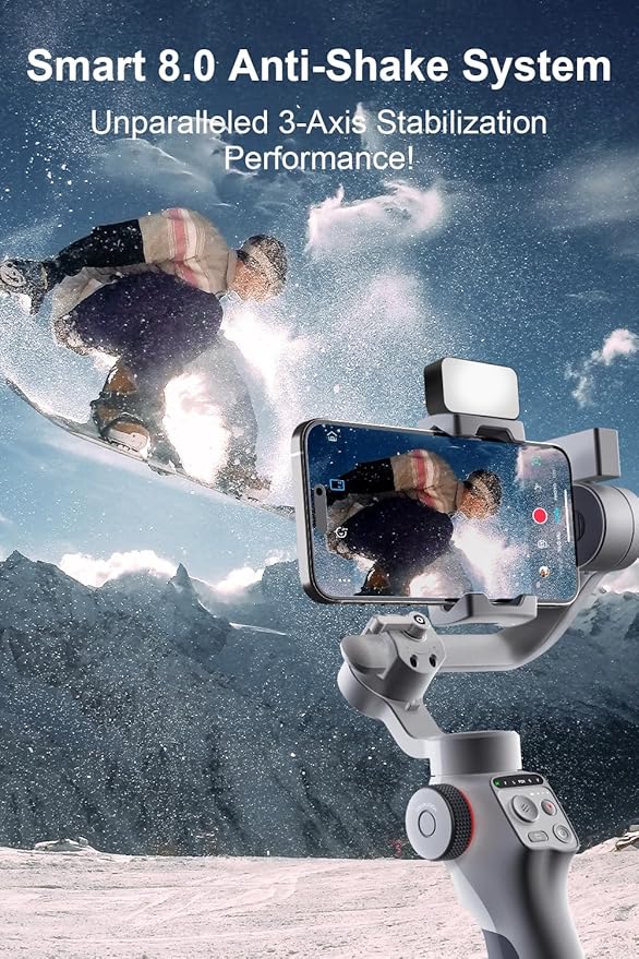 FUNSNAP C05 Kit Gimbal Stabilizer for Smartphone, iPhone Gimbal 3-Axis with Magnetic Fill Light/AI Tracking Sensor for iPhone 16 15 14 Pro Max Android Handheld Phone Gimbal for Video Recording
