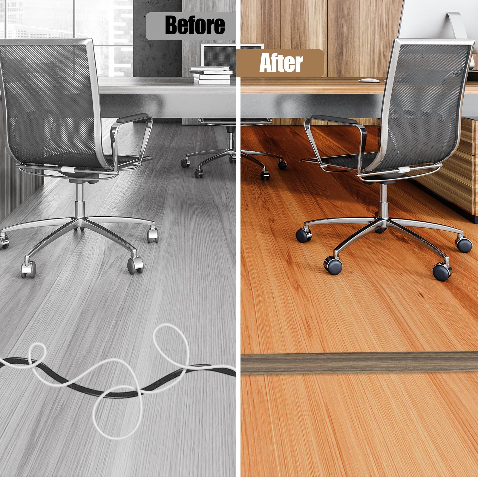 Floor Cord Cover Self Adhesive Cord Hider,3.3FT Cable Management, Extension Strip Protector for Wires, Prevent Cable Trips for Offices, Gyms, Exhibitions Cavity:0.39"(W) x0.27(H) Woodsmokedbrown