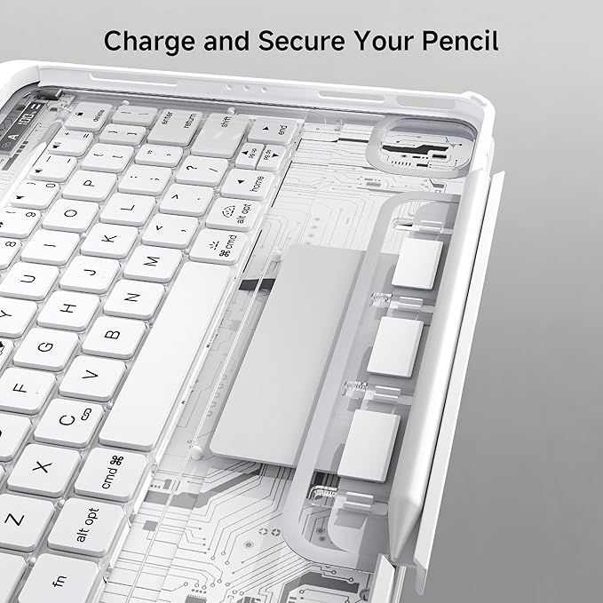 iPad Keyboard Case for iPad 10th Gen (2022) & 11th (A16, 2025), Magic Wireless Keyboard with Trackpad 7 Color Backlit, 360° Rotating Stand Transparent Protective Cover with Pencil Holder (White)