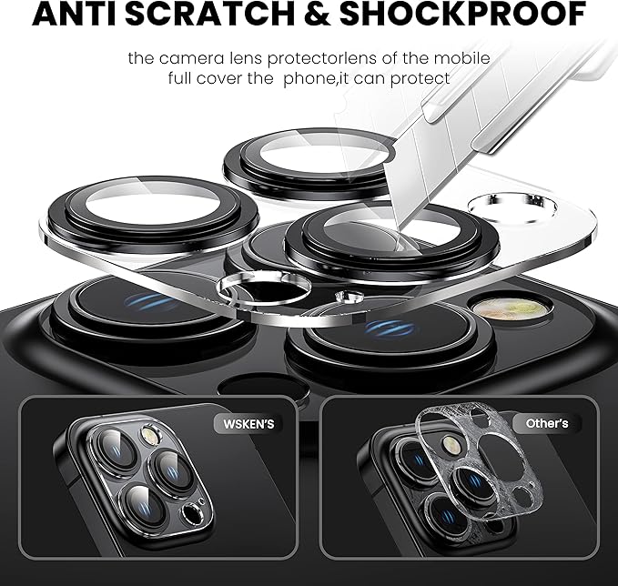 [2 in 1] for iPhone 14 Pro/iPhone 14 Pro Max Camera Lens Protector,Full Protective Metal Ring + HD Tempered Glass Camera Screen Protector Cover Film Accessories, Space Black