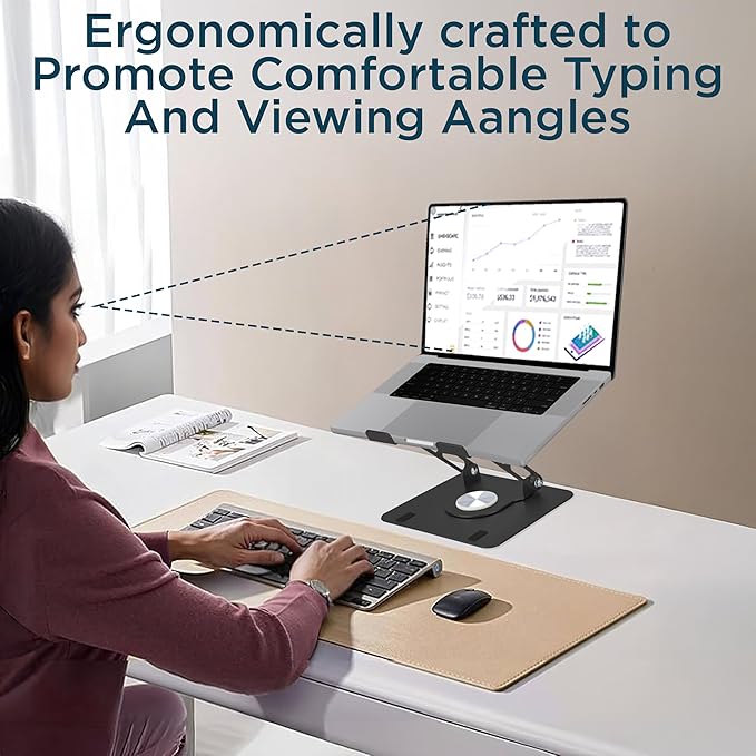 Uncaged Ergonomics Swivel Laptop Stand for Desk, Adjustable Computer iPad Stand for Desk w/ 360 Rotation, Portable Laptop Holder for Home Office Ergonomic Supplies (Black)