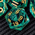 ARUOHHA Dragon Eye Dice Liquid Core DND Dice Green Sharp Edged Dice Set with Gift Box, Polyhedral D and D Dice Set Role Playing Game D20 D12 D10 D8 D6 D4