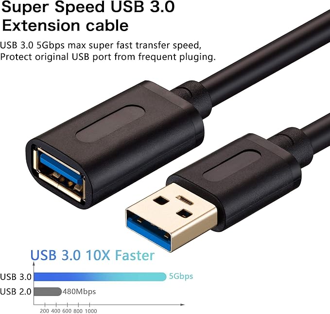 Tan QY USB 3.0 Extension Cable 3Ft, USB 3.0 High Speed Extender Cord Type A Male to A Female for PlayStation, Xbox, USB Flash Drive, Hard Drive, Card Reader,Scanner,Printer,Keyboard (3Feet)